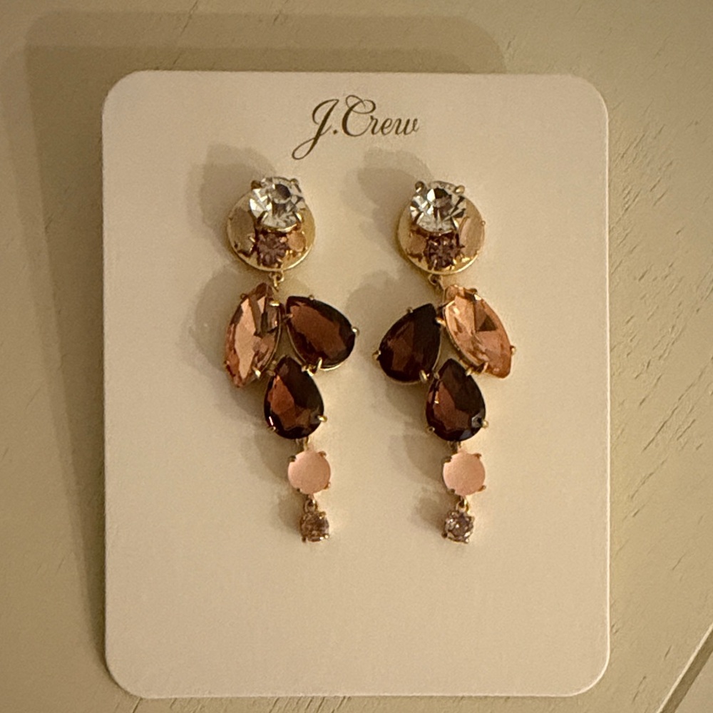 NWT J. Crew Gold and Pink Teardrop Earrings